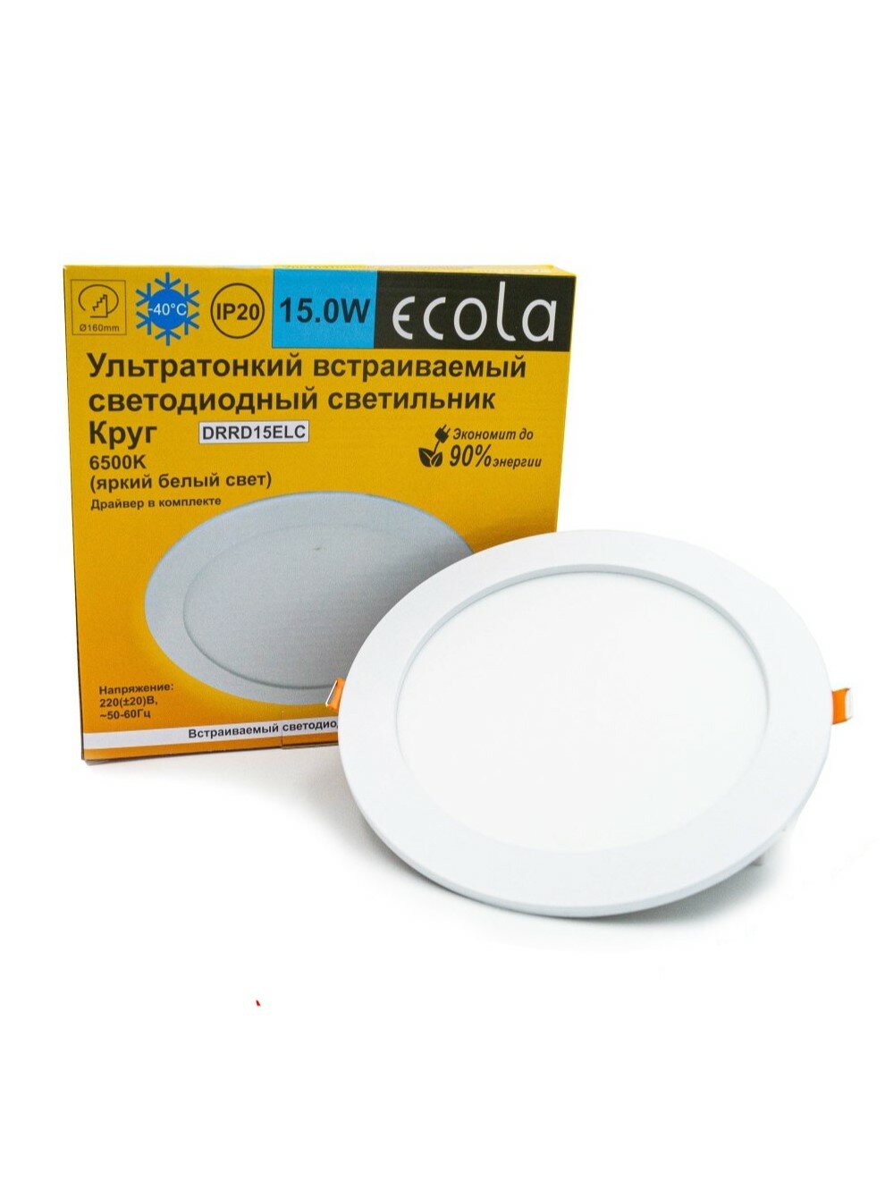Встраив. потол. свет-к Ecola LED Круглый даунлайт с драйвером 15W 220V 6500K 195x20