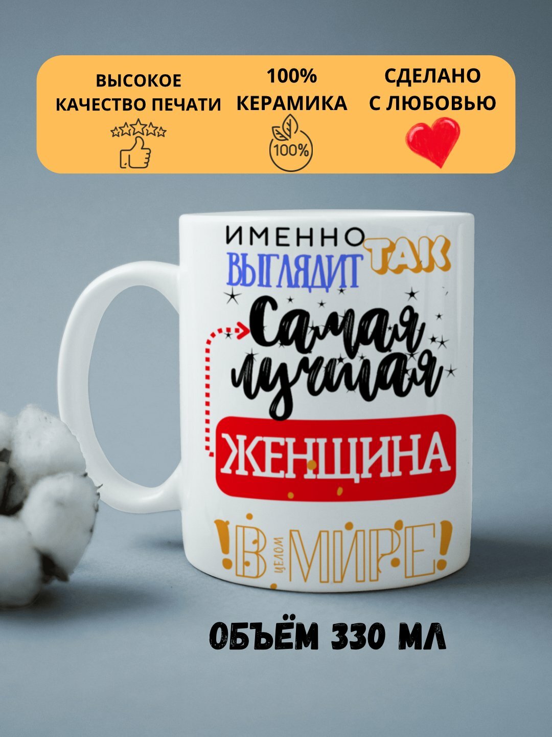 Кружка в подарок, с принтом, керамическая, бокал, для Папы, Мамы, Жене