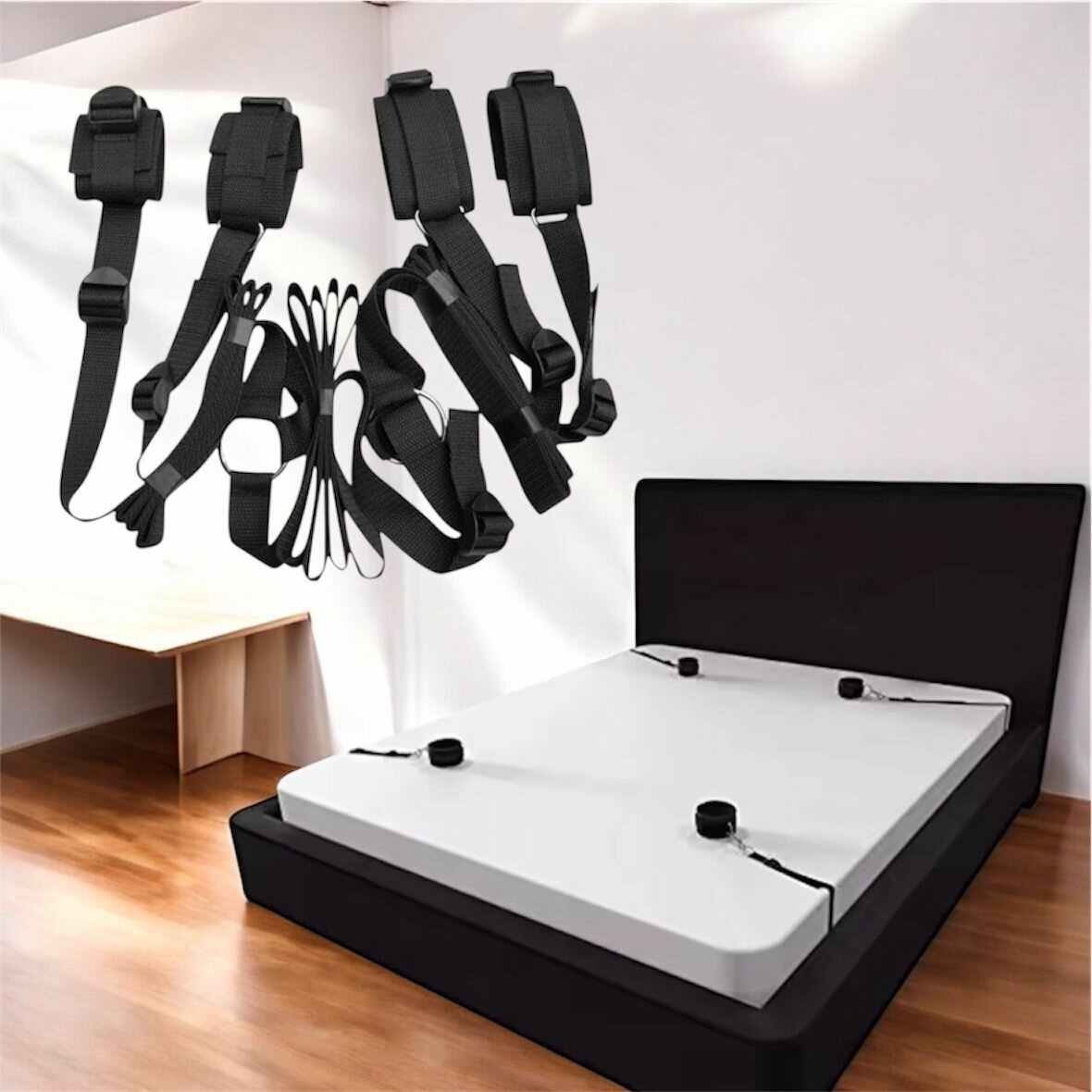 БДСМ фиксаторы Klito_Rock, на кровать, с цепочкой, текстиль, ширина 60 мм A3