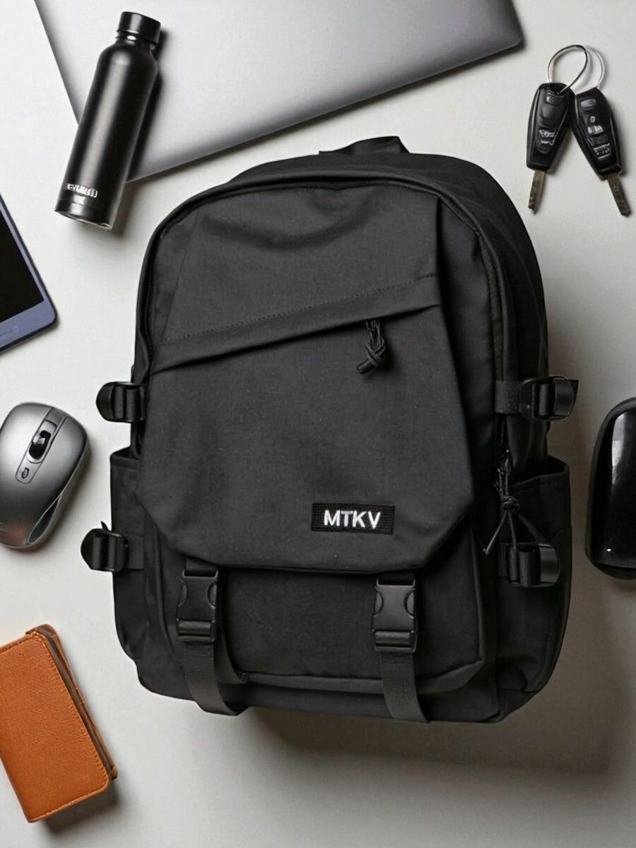 Рюкзак мужской городской для ноутбука, спортивный, Оксфорд, черный — фото 1