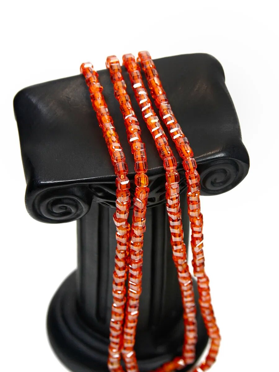 Нить - Цирконий Оранжевый - 3 мм, квадрат, грань, 38 см — фото 1