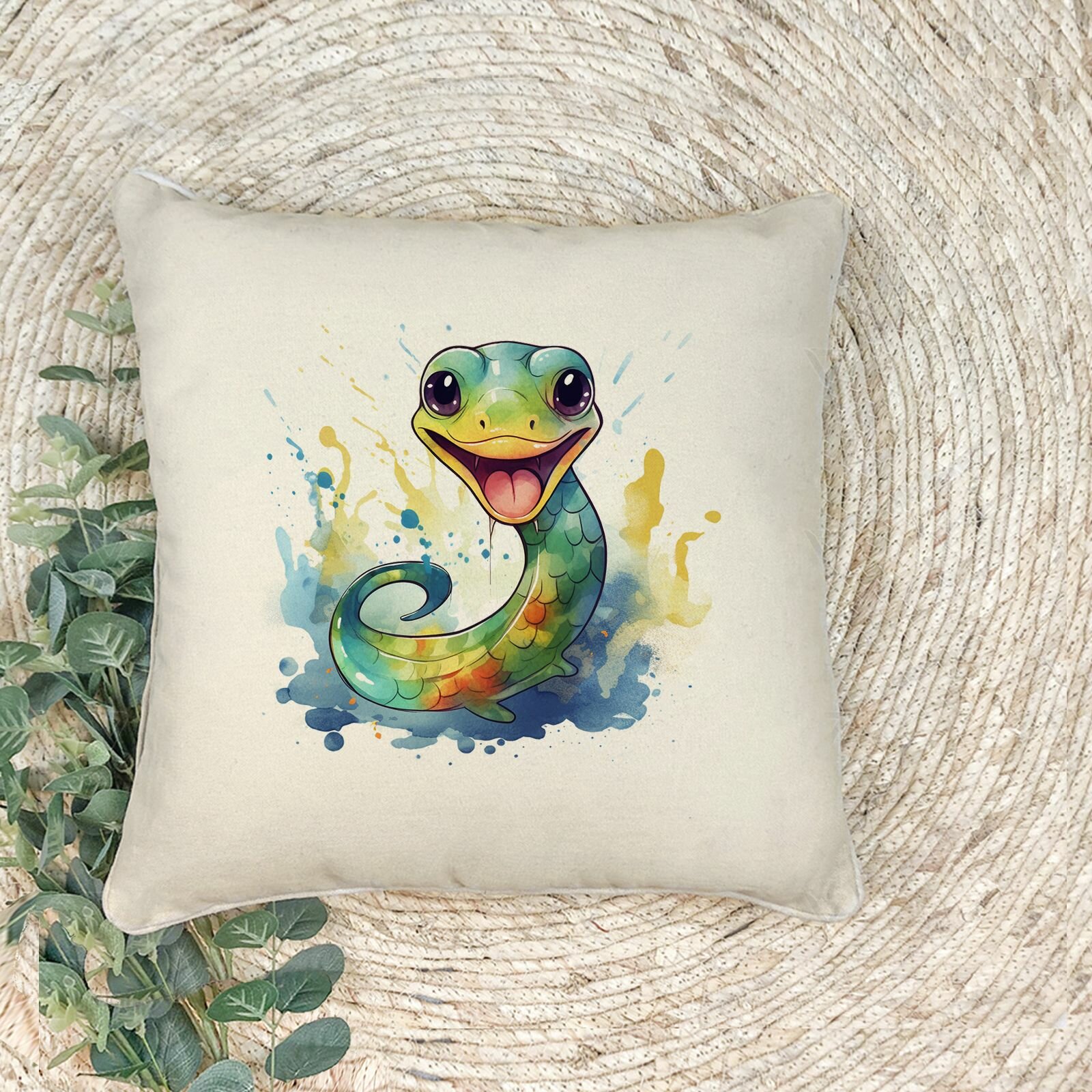 Наволочка для декоративной подушки "Улыбающаяся ящерка", 41х41 см, эко-ткань хлопок/полиэфир