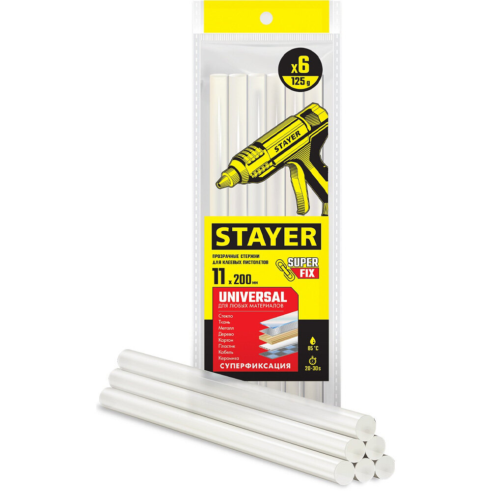 Стержни STAYER MASTER для клеевых (термоклеящих) пистолетов по стеклу и пластику 11х200мм 6шт {2-06821-T-S06}