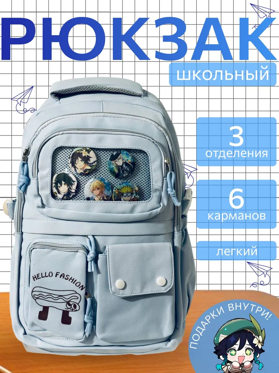 Рюкзак школьный аниме для подростка , в стиле у2к, значки