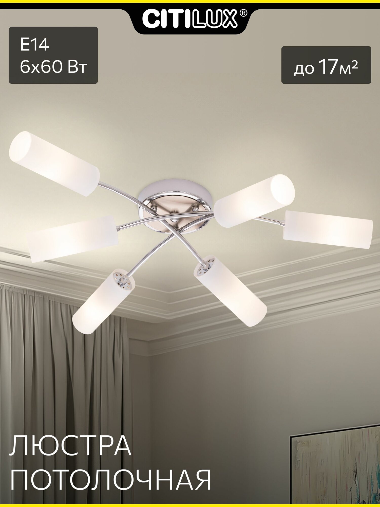 Потолочная люстра Citilux Новелла CL122161 6 плафонов хром + матовый хром белое стекло