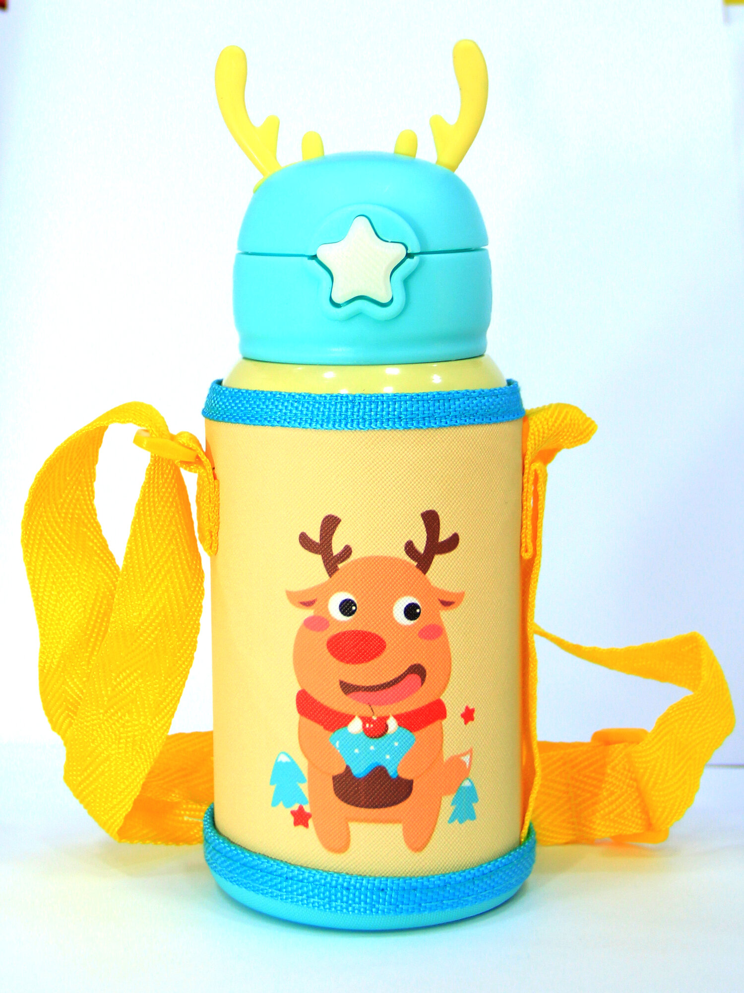 Термос для детей "Epic", с трубочкой, желтый/голубой, пластик и сталь, 500мл — фото 1