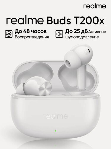 Изображение товара Беспроводные наушники Realme Buds T200x Moonlight White, белые