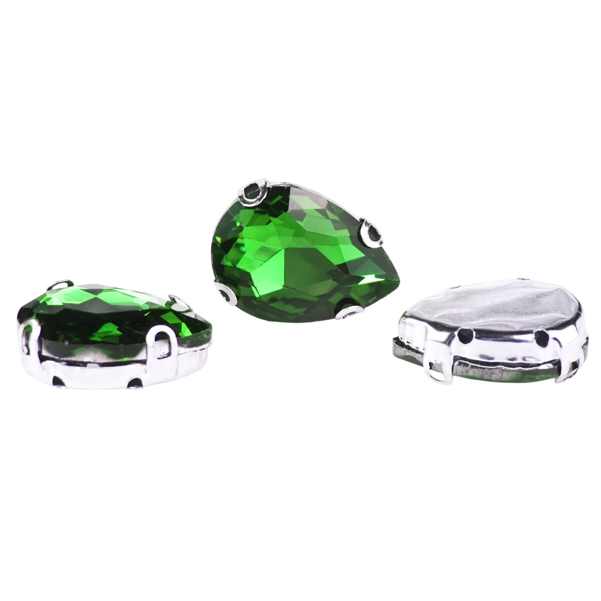 Хрустальные стразы в цапах формы 'капля', Astra&Craft, зеленый, 13х18 мм, 3 шт