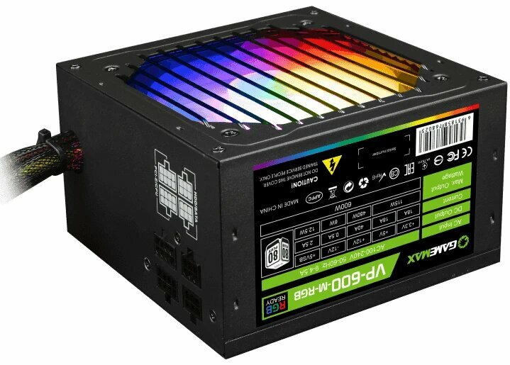 Блок питания GAMEMAX VP-600, 600Вт, PFC, 120мм, 80 Plus Bronze RGB