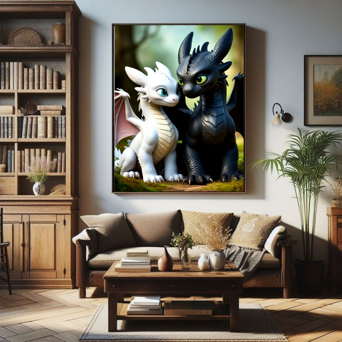 Картина на стену для интерьера 40х50 см "Беззубик и фурия", холст на подрамнике, InterHobby