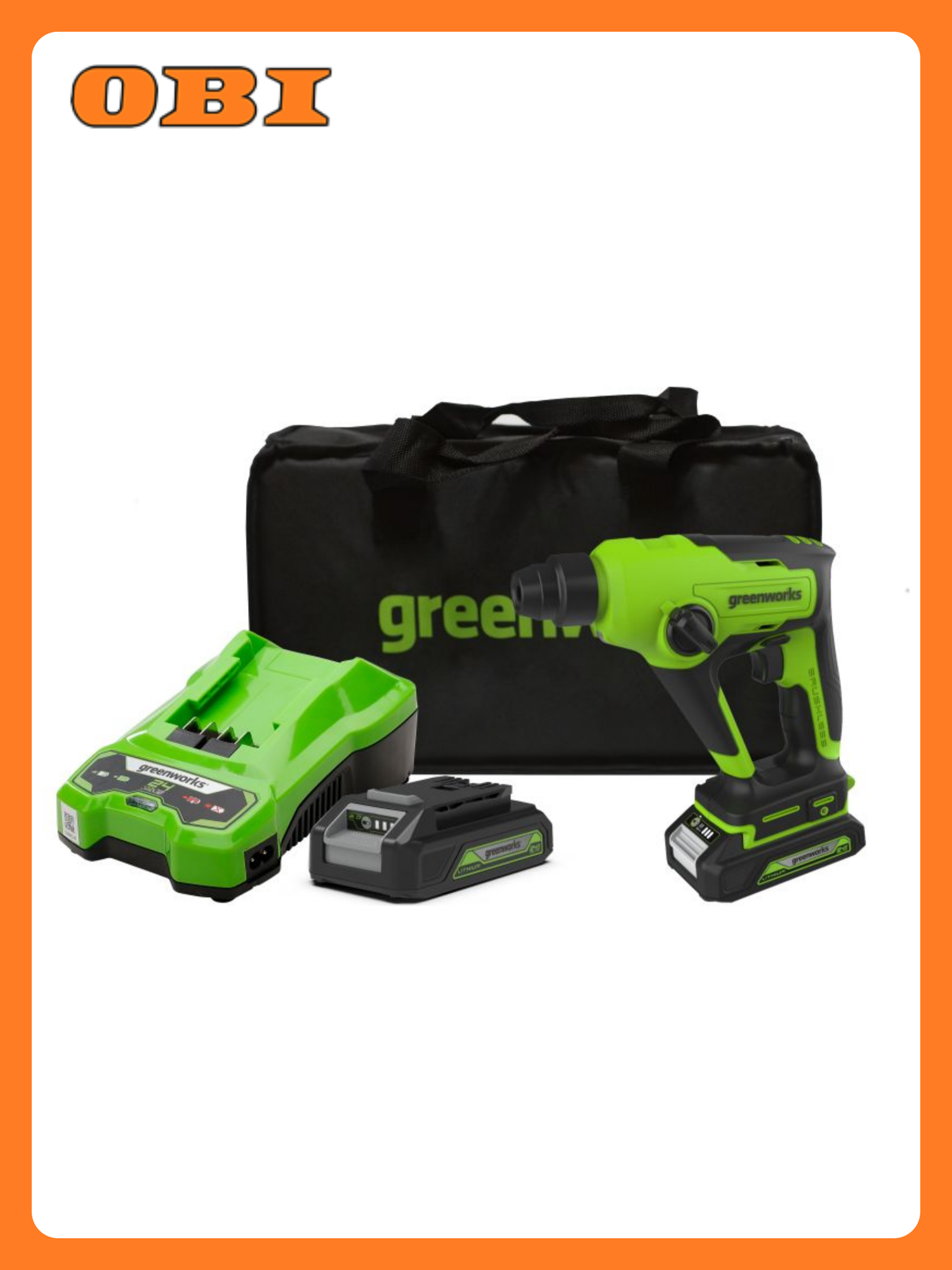 Перфоратор аккумуляторный Greenworks GD24SDS1K2 24 В с АКБ и З/У