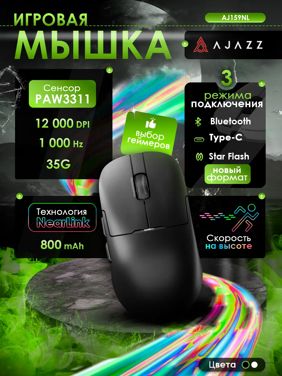 Игровая беспроводная / проводная мышь AJAZZ AJ159, PAW3395, NearLink соединение