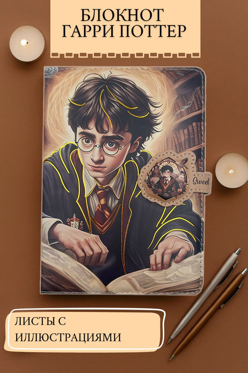 Блокнот с иллюстрациями Гарри Поттер A5. Яркий дизайн, плотная обложка, листы с рисунками.