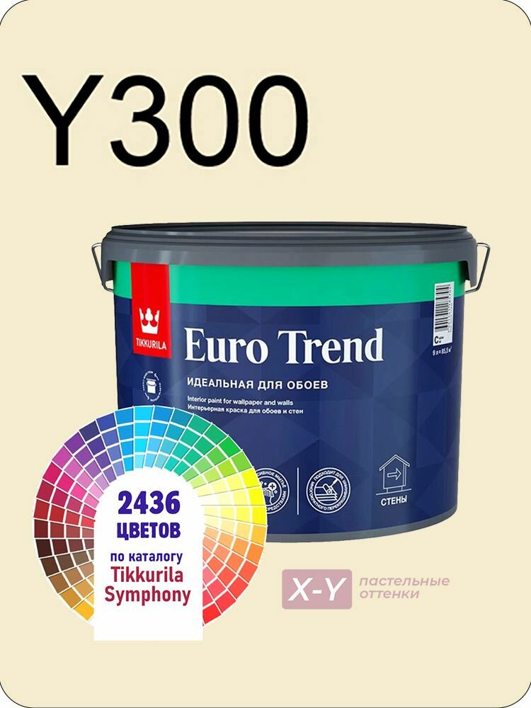 Краска для обоев Tikkurila Euro Trend 9л. пастельные оттенки Y300