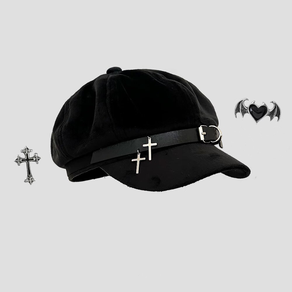 Японский берет y2k с кошачьими ушками, женская нишевая двумерная субкультурная милая восьмиугольная шляпа с большой окружностью головы и маленьким лицом