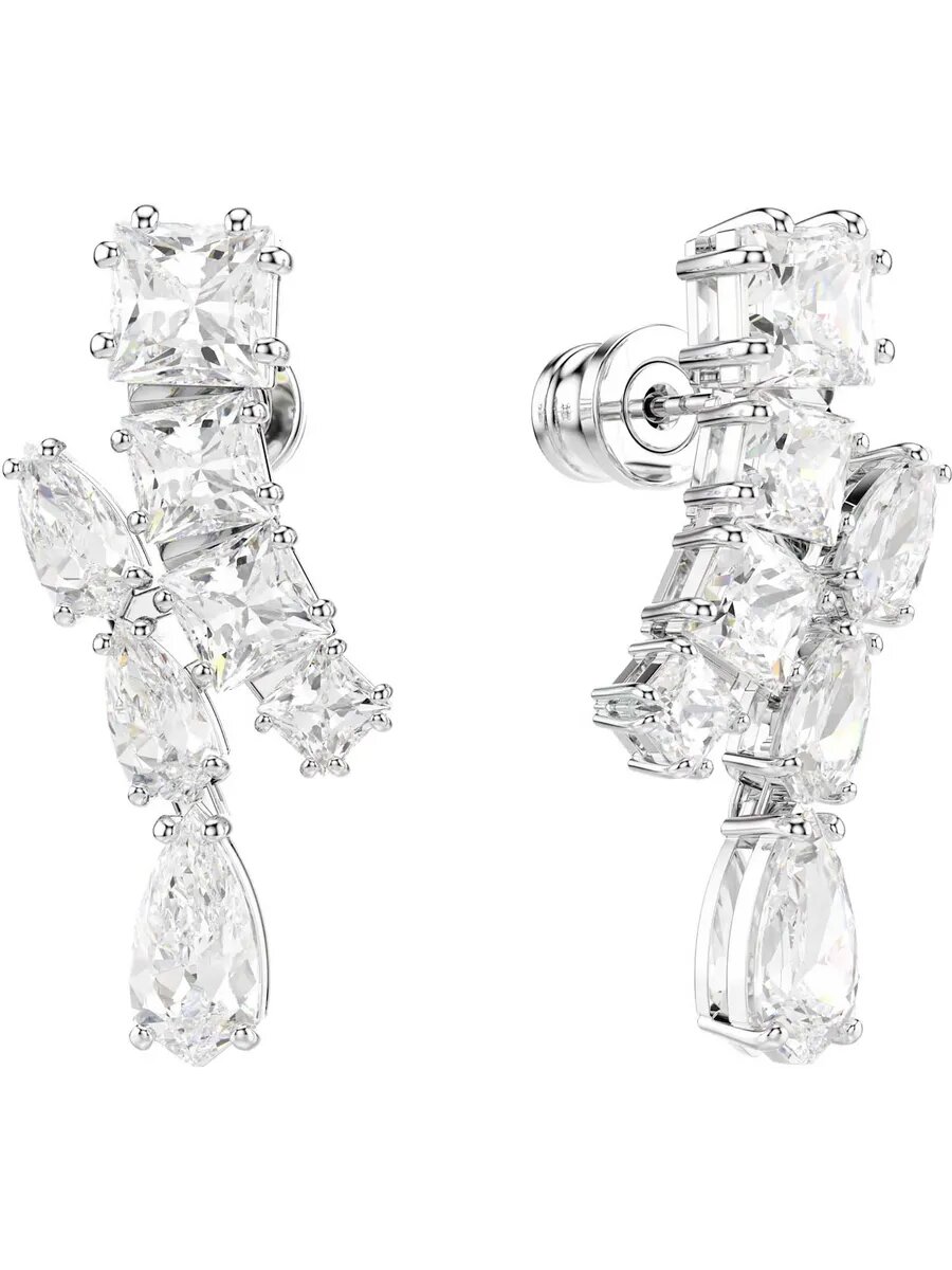 Серьги с подвесками SWAROVSKI, кристаллы Swarovski, размер 27 мм, белый, серебряный