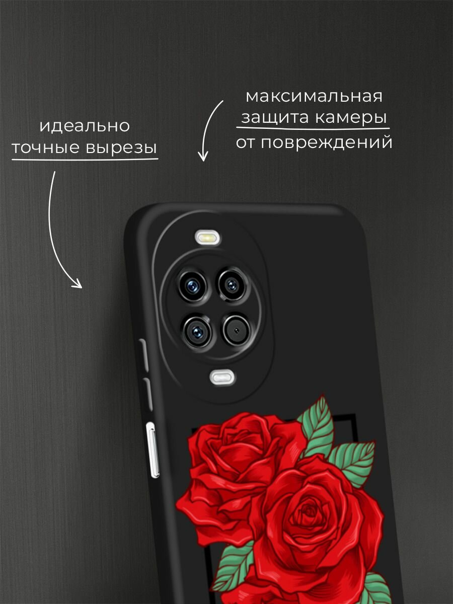 Черный матовый чехол на Huawei Nova 14 / Хуавей Нова 14 с принтом Три алые розы — фото 1