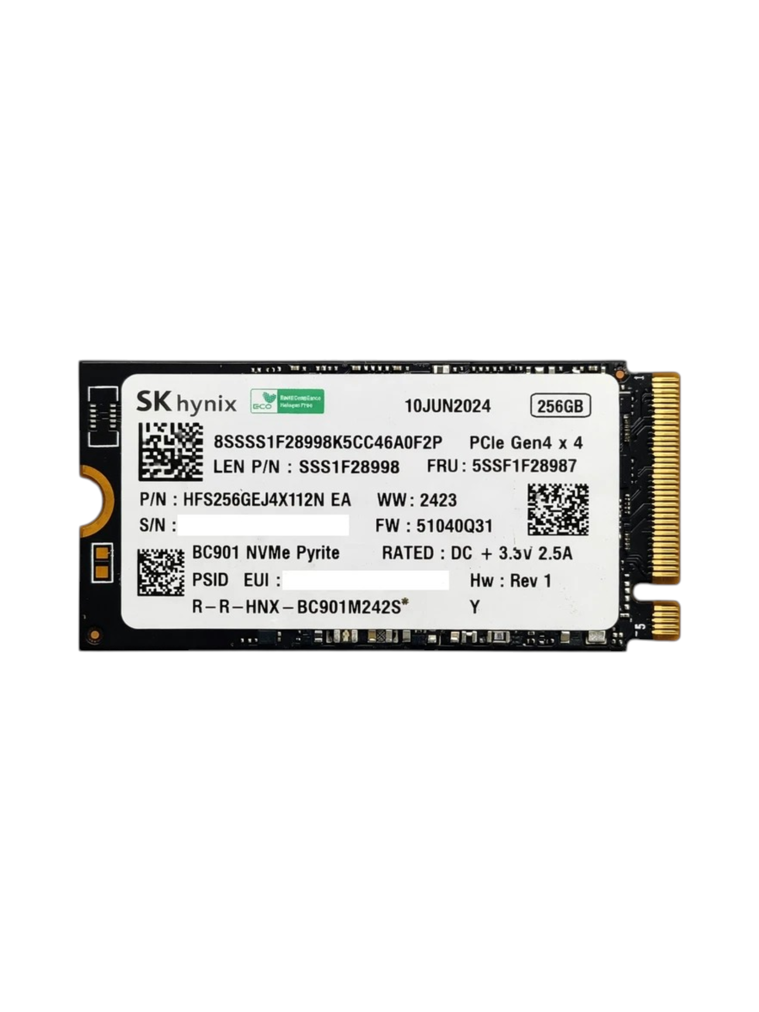 SSD накопитель Hynix 256GB M.2 NVMe, 3500/3000 МБ/с, 3D NAND, OEM