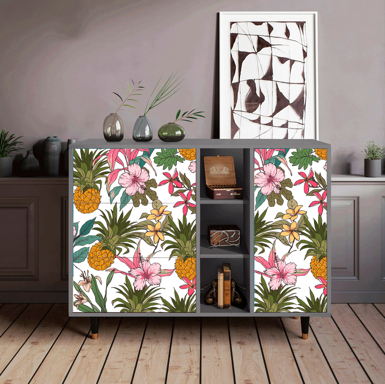 Комод - STORYZ - BS2 Estival Fruit, Разер - 125 x 97 x 48 см , Цвет корпуса - Серый