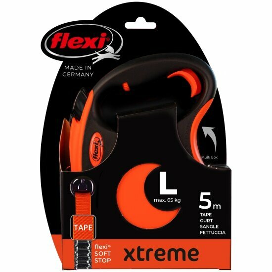 Поводок-рулетка Flexi Xtreme tape L 5м 65 кг черно-оранжевый