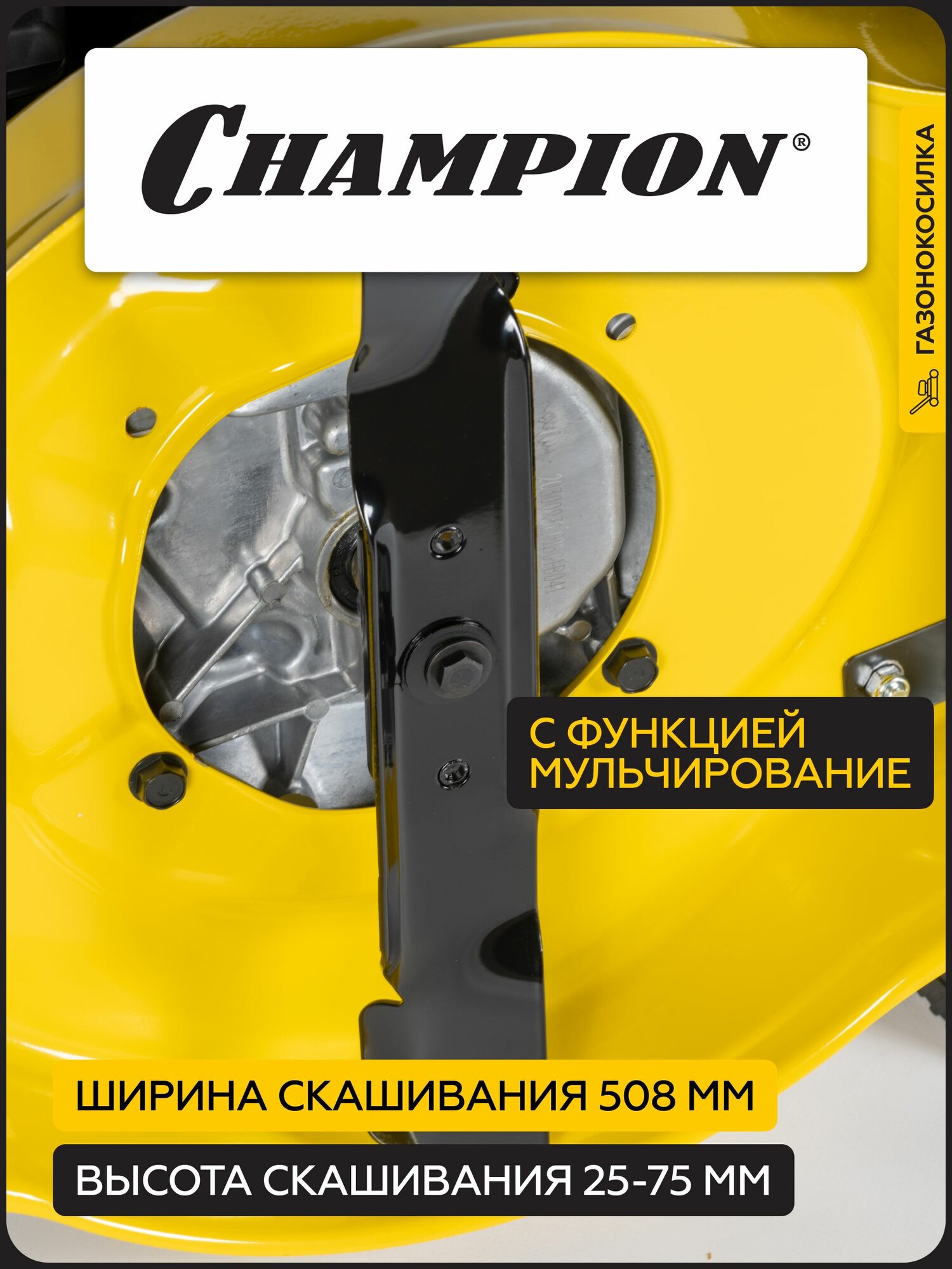 Газонокосилки Бензиновые Газонокосилка бензиновая CHAMPION LM4122, 410 мм, несамоходная, с травосборником