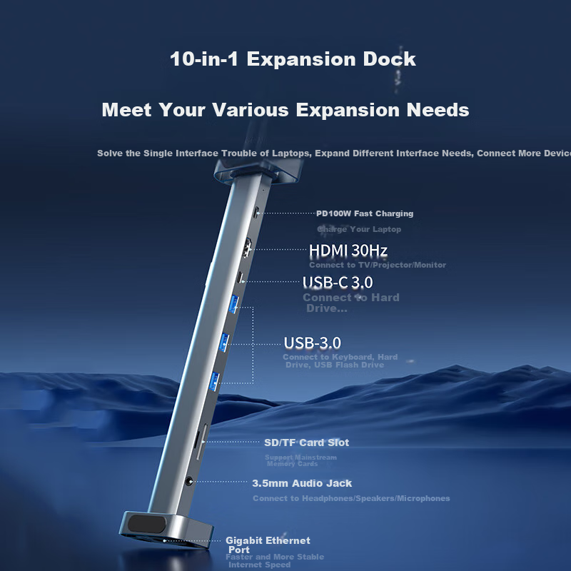 Acer Type-C 10-in-1 Docking Station USB 3.0 Splitter HDMI/Audio/Ethernet Compatible with Laptops Apple Huawei Converter Computer Stand Adapter