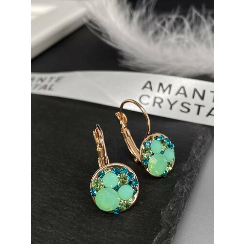 фото Серьги amante crystal, кристаллы swarovski, размер 24 мм, голубой, зеленый, желтый