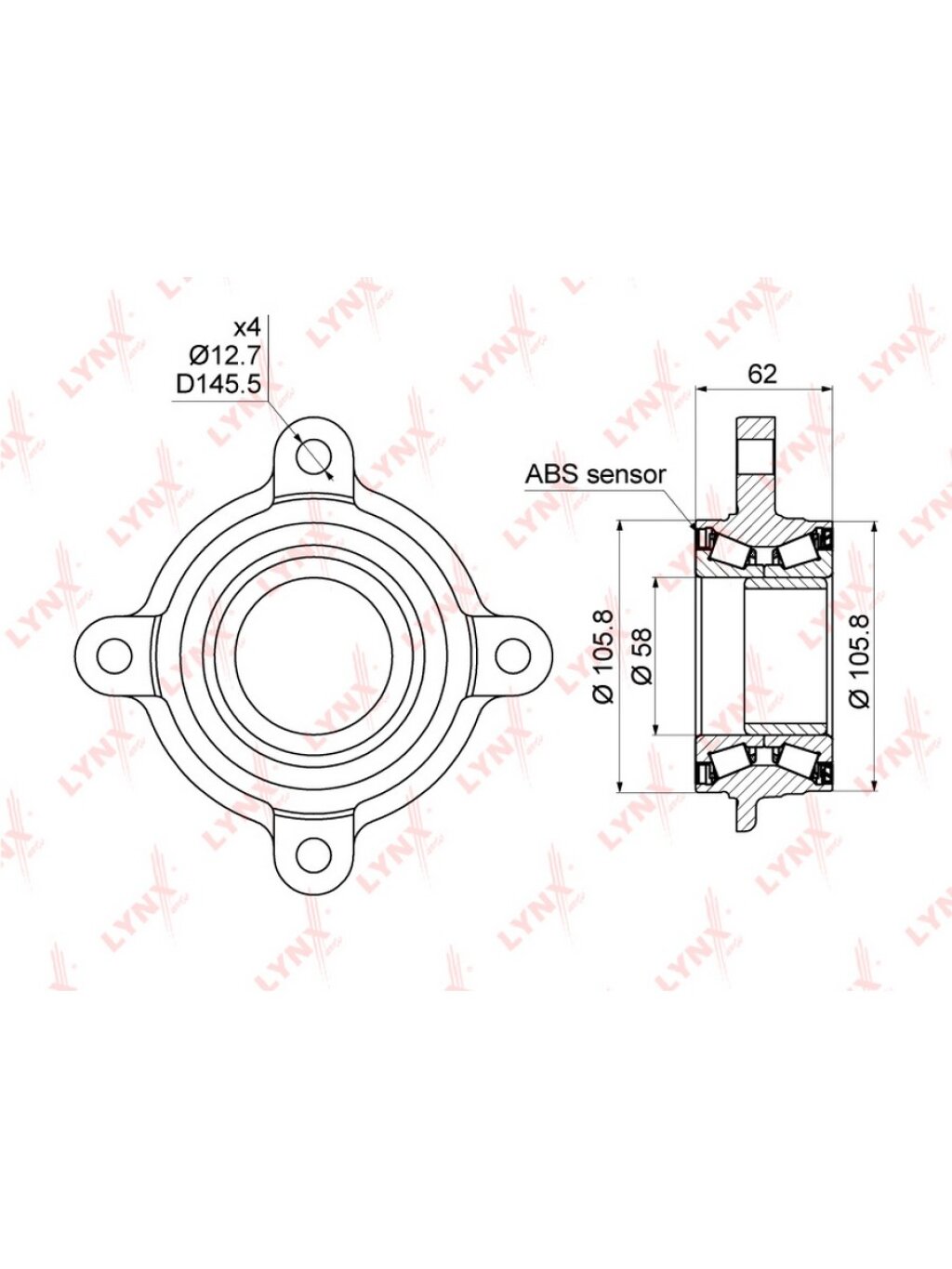 Подшипник ступицы передней с ABS LYNXauto WB-1026