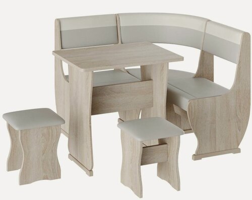 Изображение товара Кухонный уголок Уют тип 1 мини, BUDUNOV GROUP, Дуб сонома/КЗ серый/белый, уголок со столом и табуретами, 110х110х85 см