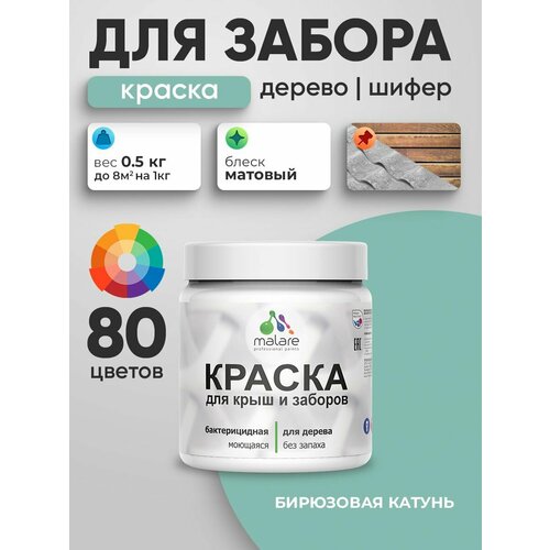 фото Акриловая краска malare для деревянного забора/ по дереву для наружных и внутренних работ/ быстросохнущая моющаяся без запаха, матовая, бирюзовая катунь, 0.5 кг.