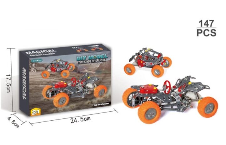 Конструктор DIY Model гоночный авто 2в1 металлический 147 деталей с иннерционным механизмом — фото 1