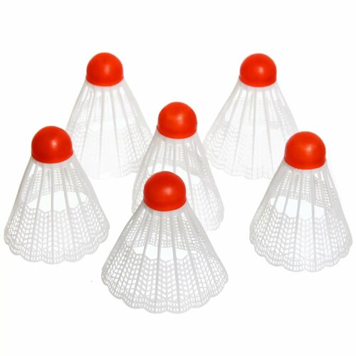 Волан пластиковый для бадминтона, 6 шт, белый/красный, легкий и прочный