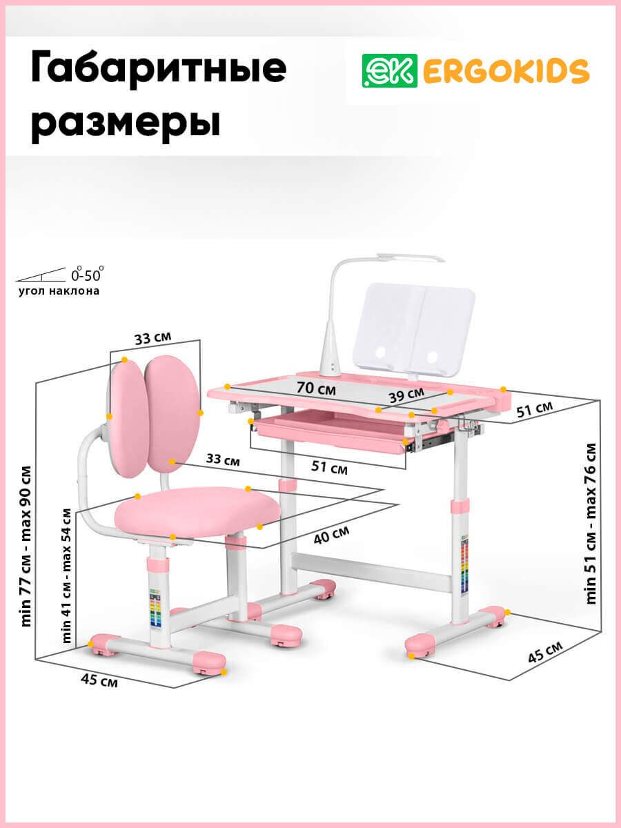 Столик детский со стульчиком Ergokids BD-20 PN мягкое кресло ширина столешницы 70 см — фото 1