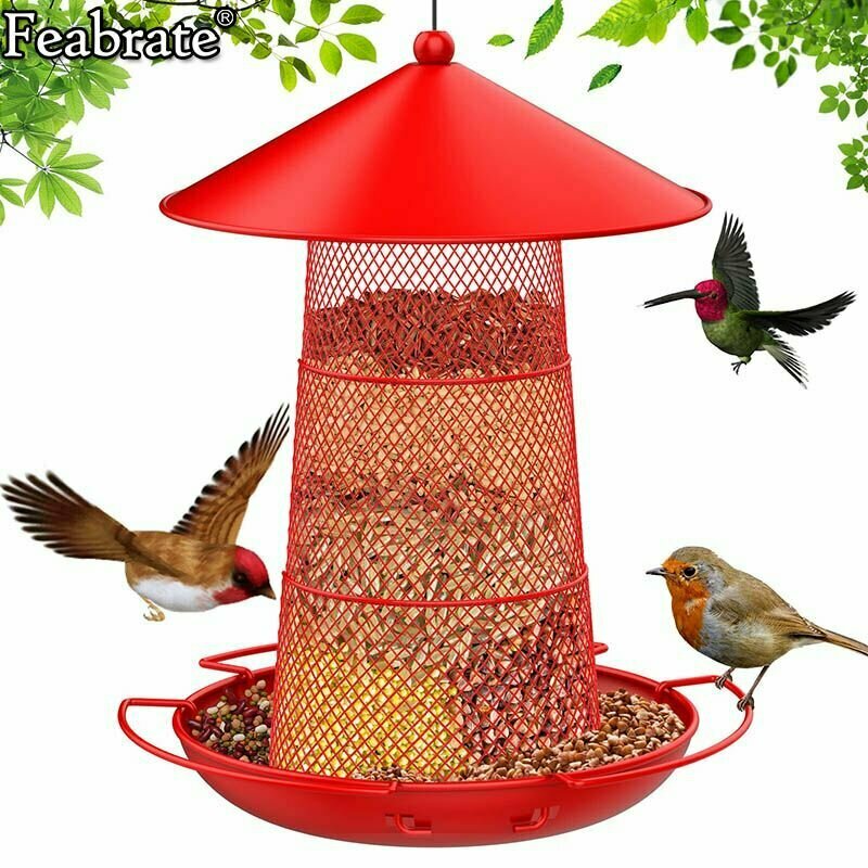 Подвесная уличная кормушка для птиц красная.