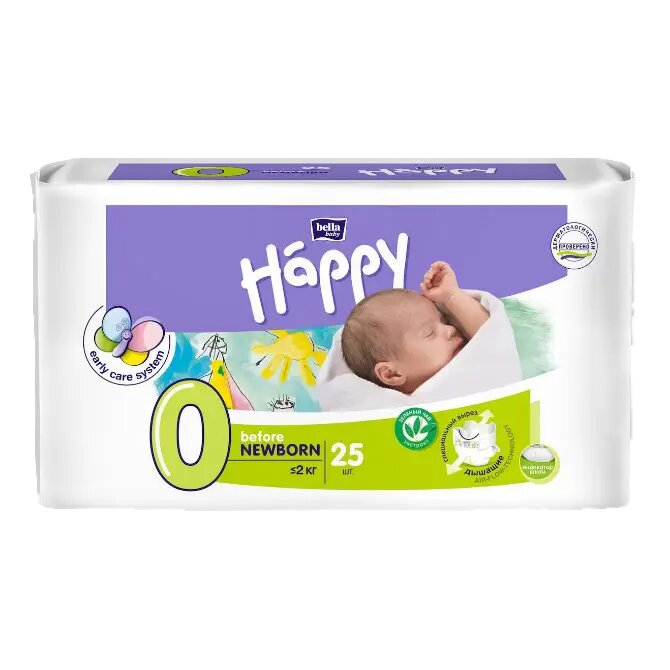 Bella Подгузники Baby Happy 0 before Newborn 02 кг 25 шт