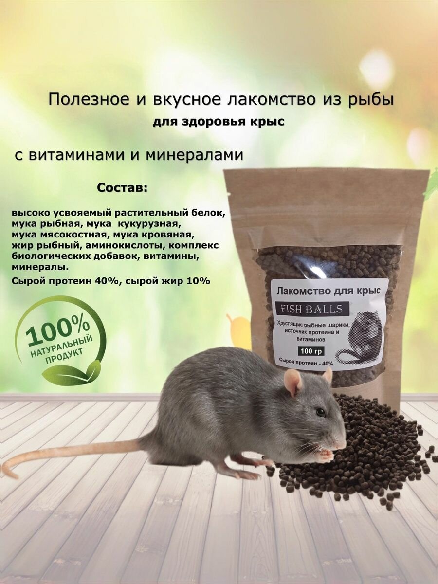 Лакомство для крыс "Fish balls", хрустящие рыбные шарики с протеином, аминокислотами и витаминами, 100 гр