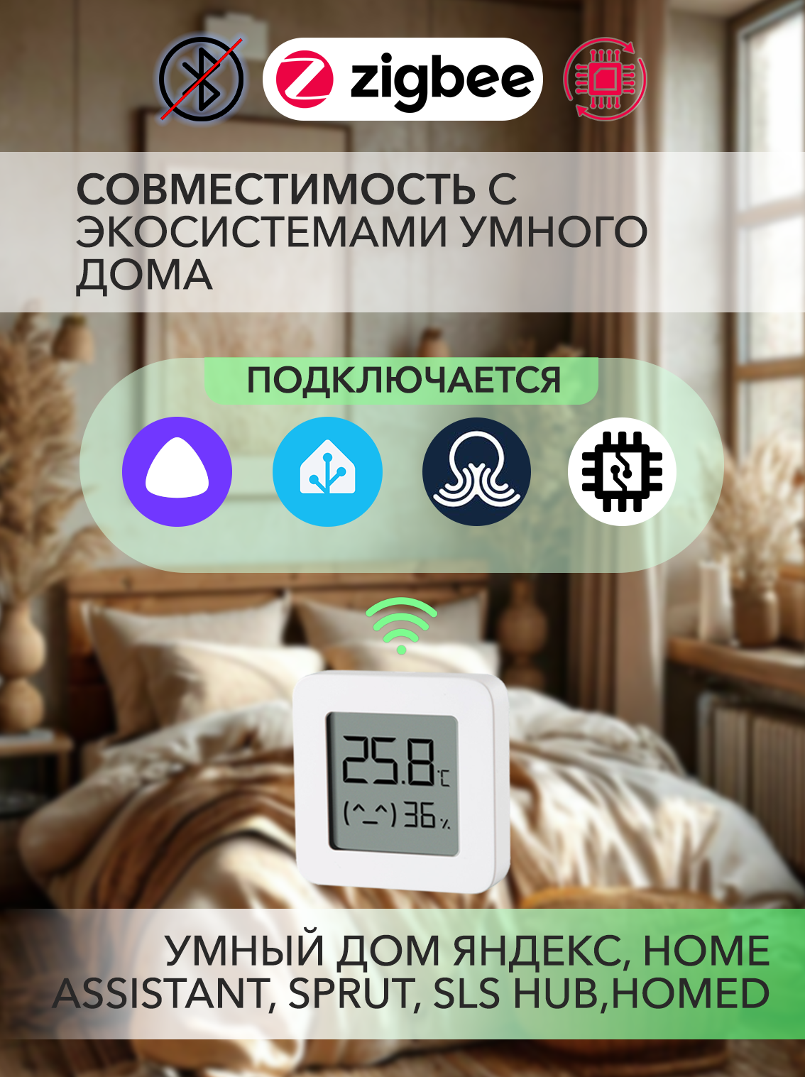 Zigbee датчик температуры и влажности с экраном и кнопкой управления на базе Mijia LYWSD03MMC. Для Станций c Zigbee и Home Assistant — фото 1
