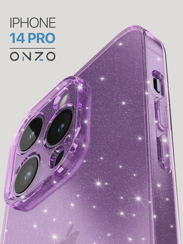 Изображение товара Блестящий чехол на iPhone 14 Pro / Айфон 14 Про, сиреневый прозрачный