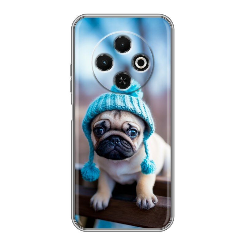 Чехол для Tecno Spark 30C с принтом Щенок мопса в шарке (Техно Спарк 30С) — фото 1
