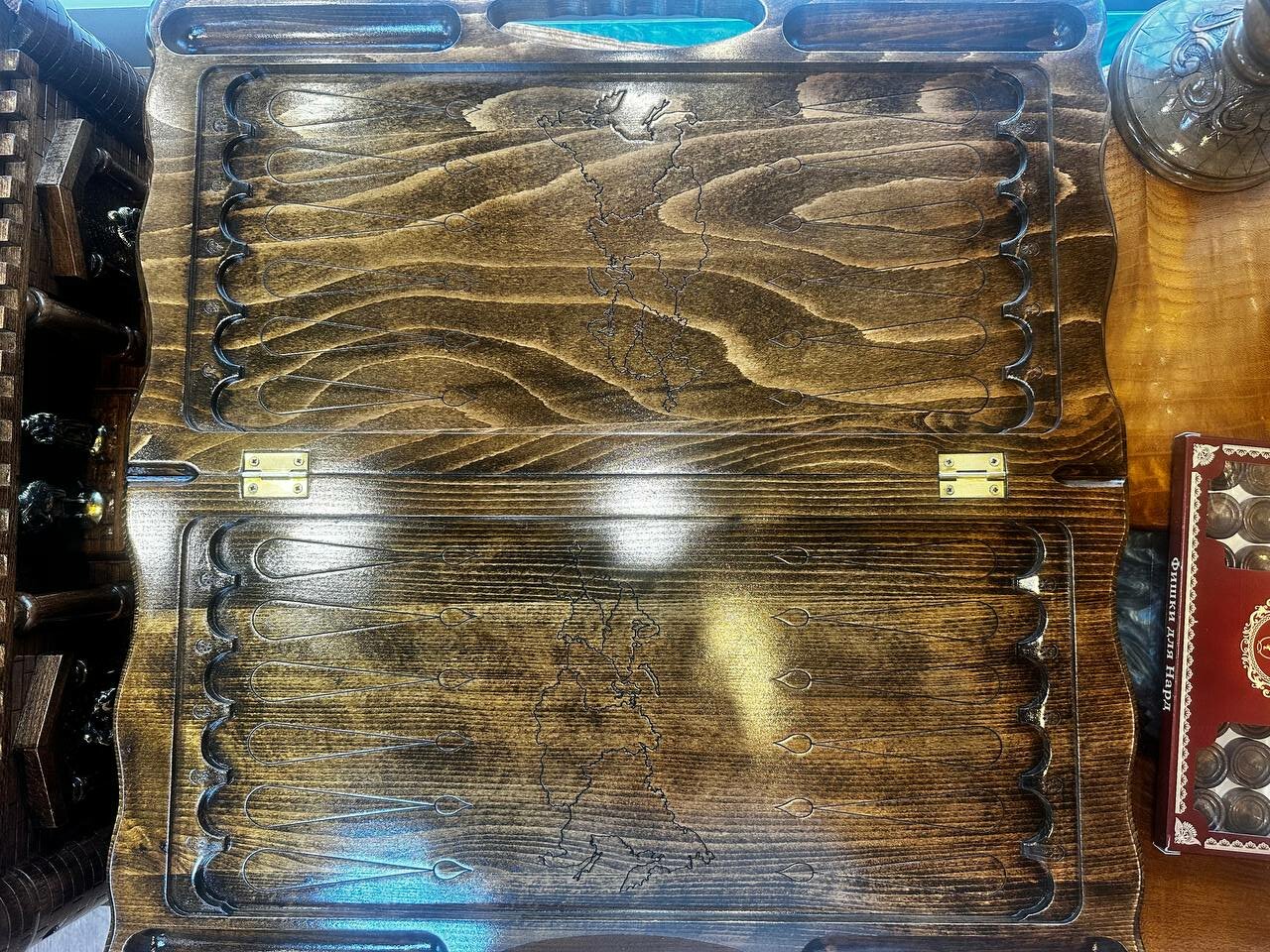 Резные нарды Handle Brand "Герб России", ручная работа, дерево, складная, с резьбой, 60х60 см — фото 1