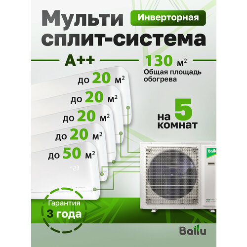 фото Mульти сплит-система на 5 комнат 20+20+20+20+50м2 инвертор ballu free match ba5oi-fm-42hn8/eu + 4 bsui-fm-07hn8/eu + bsui-fm-18hn8/eu