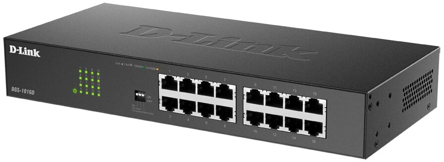 D-Link DGS-1016D/J1A Неуправляемый коммутатор с 16 портами 10/100/1000Base-T и DIP-переключателем