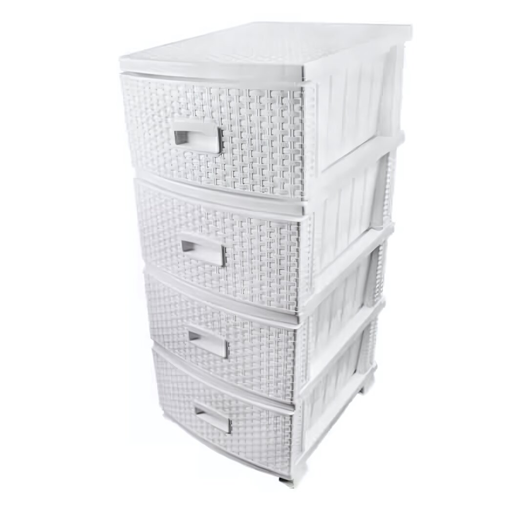 Комод декор 4-х ротанг белый компактный для хранения вещей 4 ящика