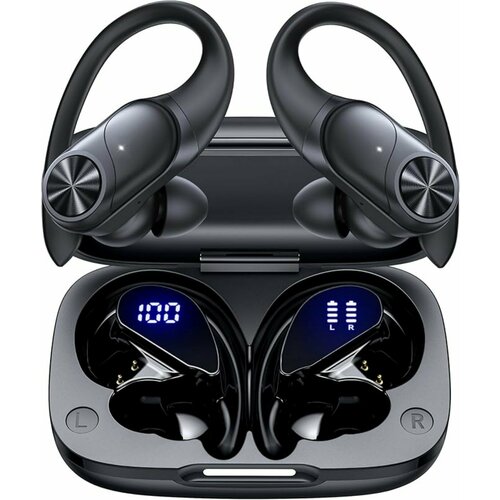 Наушники беспроводные для спорта T60 IPX7 наушники с заушным креплением глубокие басы чёрные 4206₽