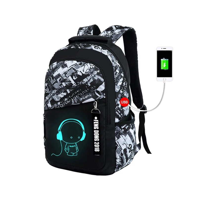 Студенческий школьный рюкзак светящиеся школьные сумки с зарядкой через USB для мальчиков и девочек-подростков противоугонные детские школьные сумки рюкзак для ноутбука F
