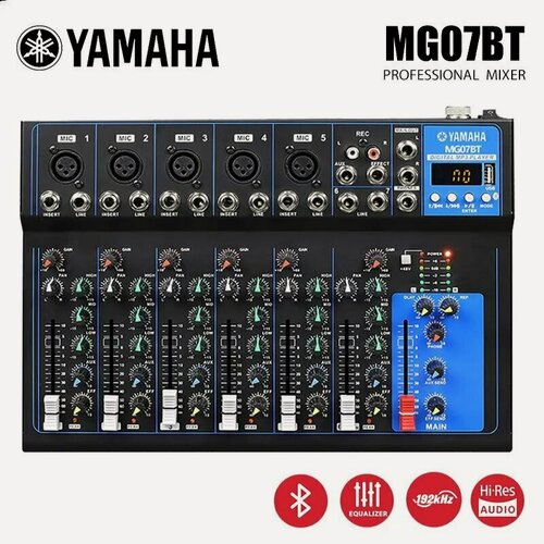 Изображение товара Yamaha MG07BT Звуковая карта для записи прямой трансляции (с эффектами, поддержка USB) Миниатюрный портативный миксер, подходит для прямой трансляции, записи пения, студии,
