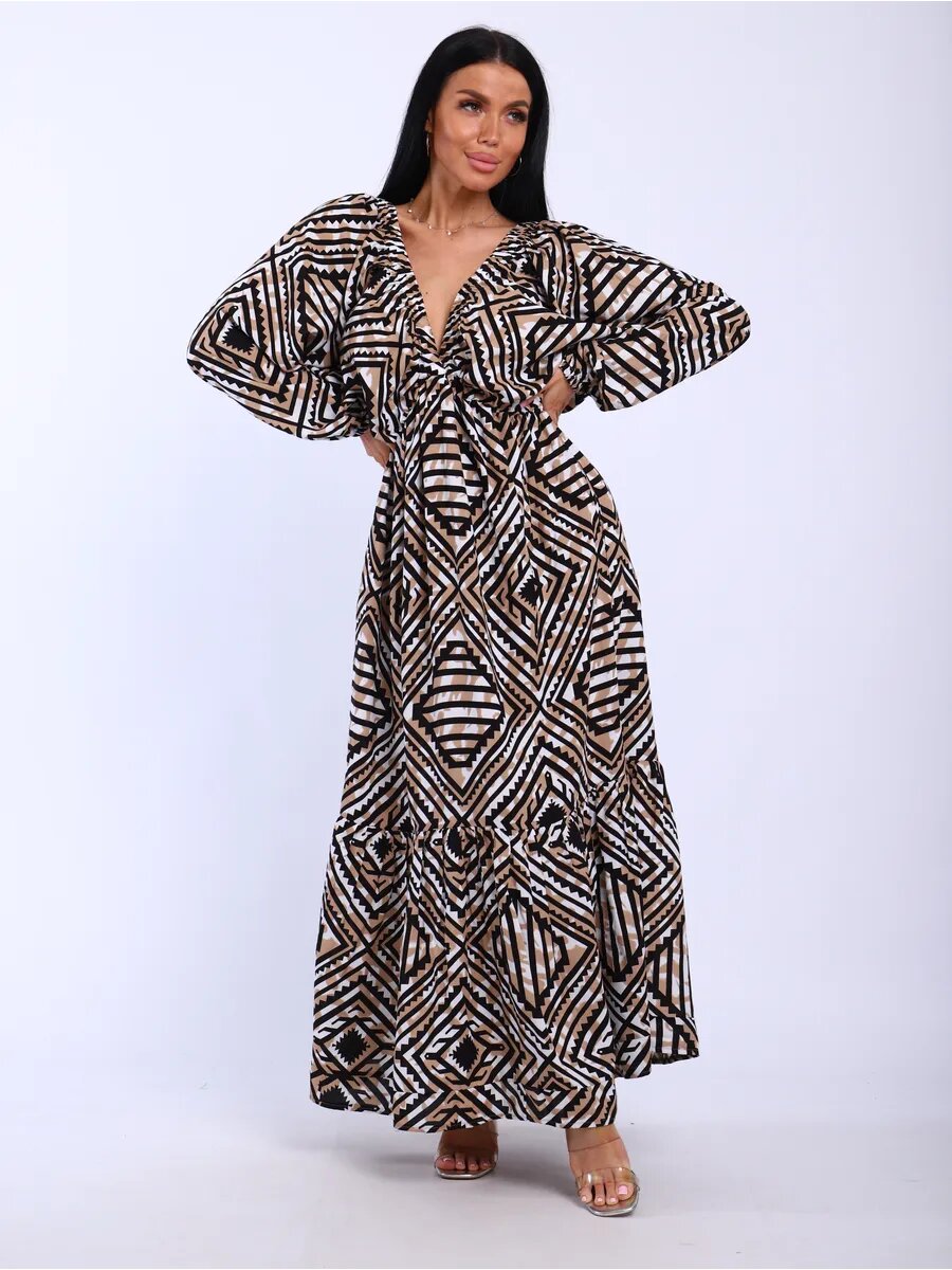Платье YolKa_Dress, размер единый, коричневый, бежевый, желтый, черный