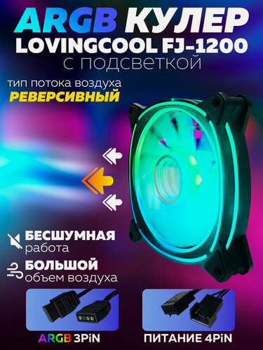 Изображение товара Черный Корпусный вентилятор для Компьютера Кулер Пк Lovingcool FJ-1200 120мм ARGB Реверсивный