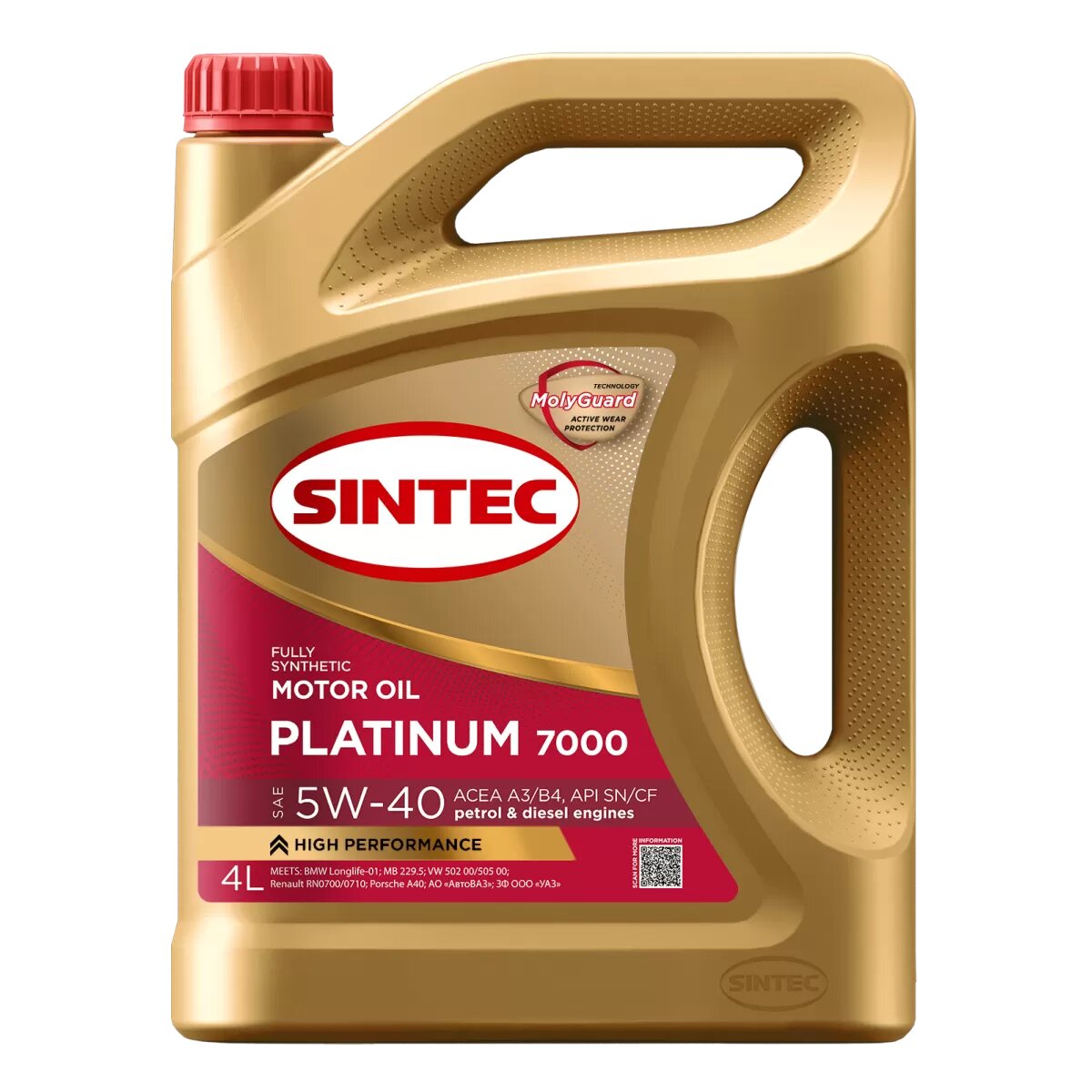 Синтетическое моторное масло SINTEC PLATINUM 7000 5W-40 4 л