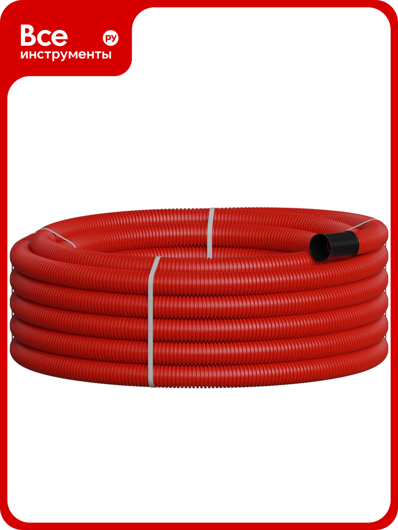 Двустенная труба ПНД гибкая Экопласт NR063 тип 450 SN18 с протяжкой цвет красный D63мм (20м) 801063-20